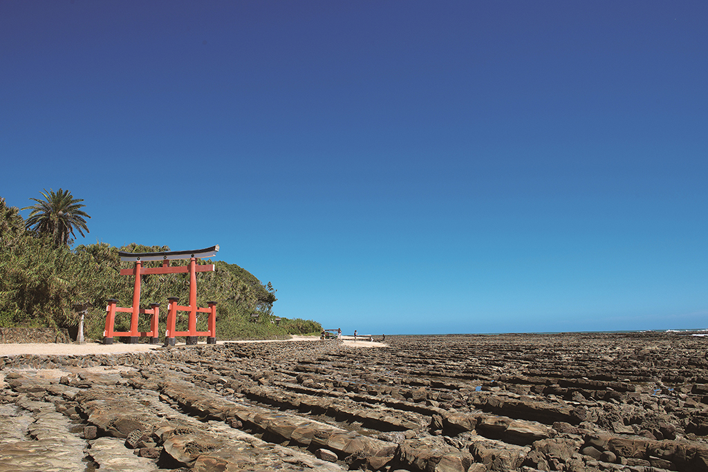 Aoshima Shrine’s torii beside Oni no Sentakuita